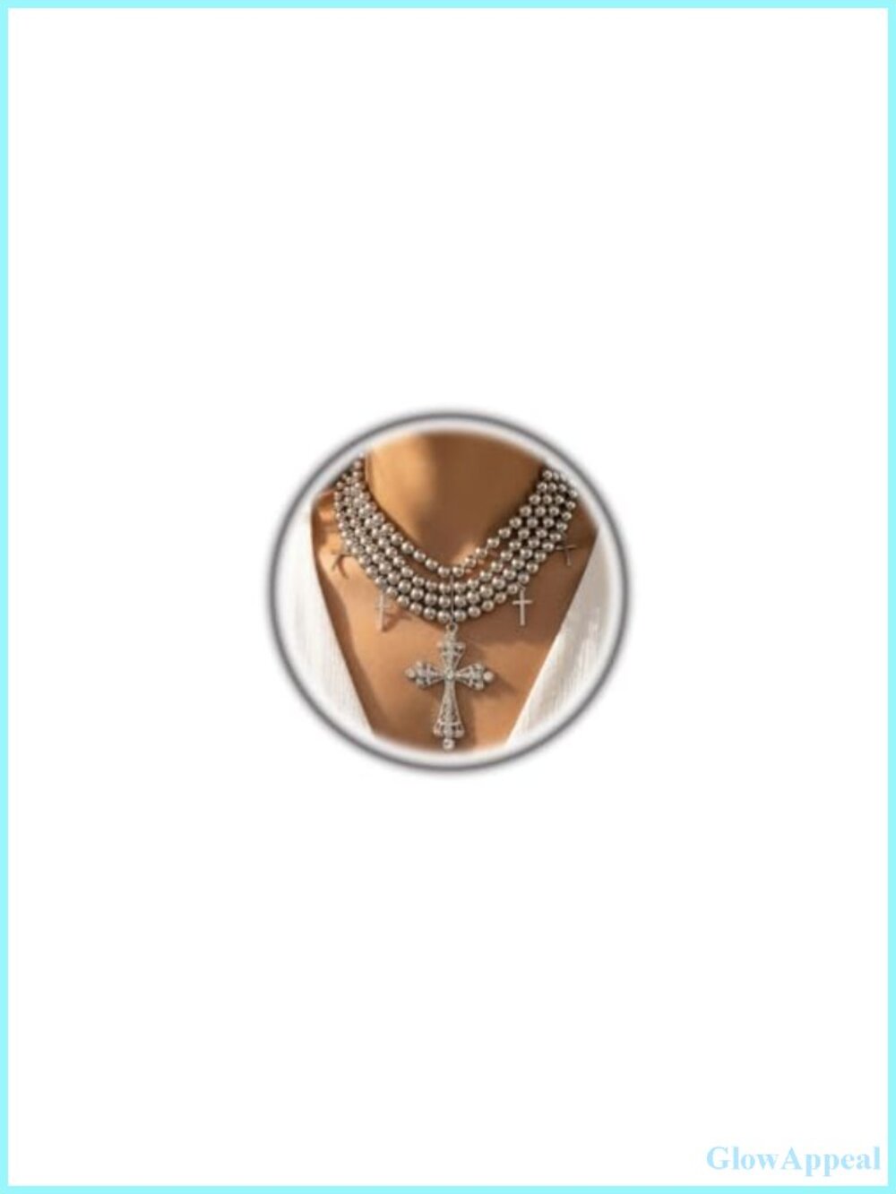 Vintage Goth Layered Cross Necklace Chunky Ball Beaded Chain